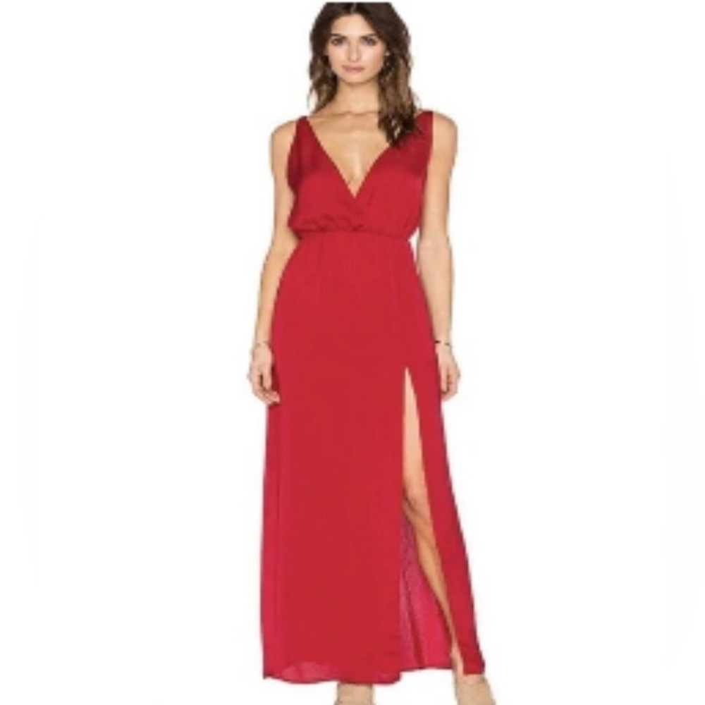 Blue Life V Neck Red Silky Maxi Dress XS
